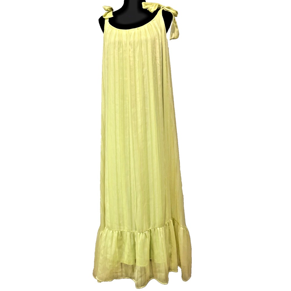 Adrienne Delilah Womens Sun Dress Maxi Long Medium  Lime Ruffle Boho Peasant NEW